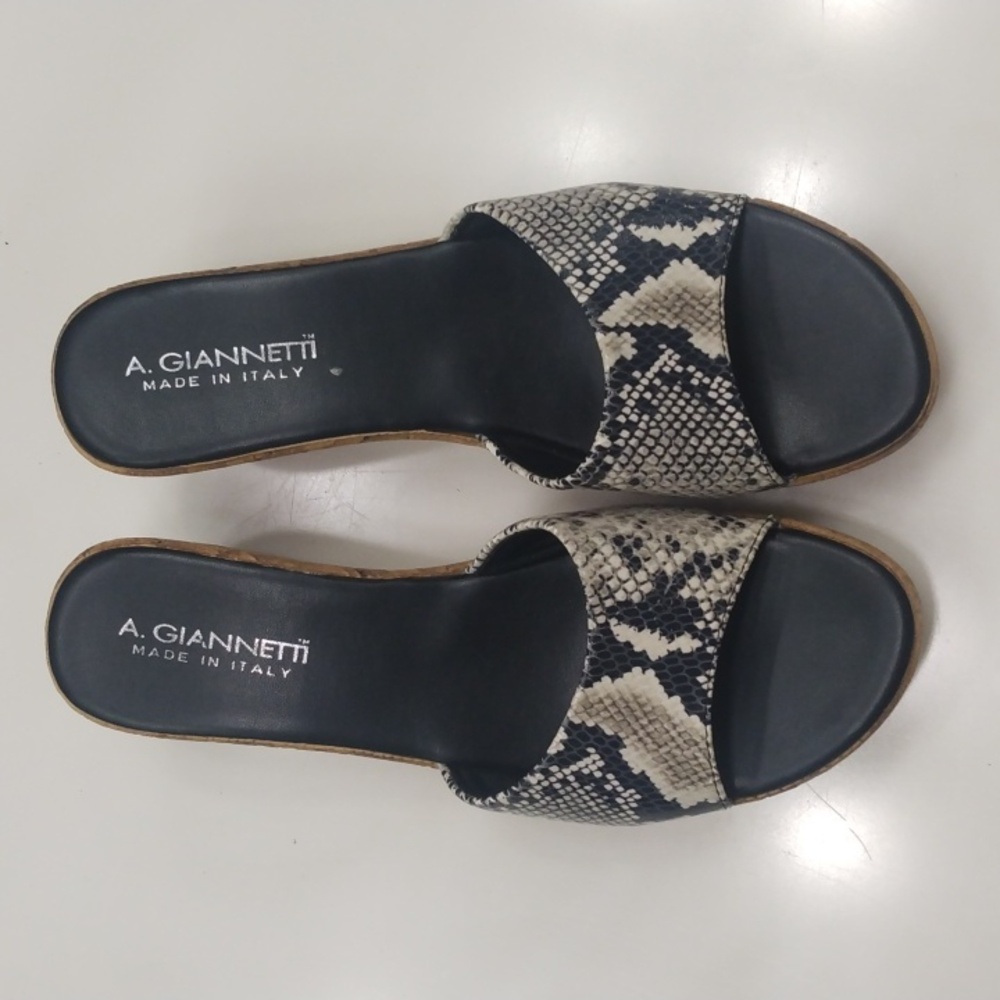 A. GIANNETTI ANIMAL PRINT CORK WEDGE SANDALS SIZE 10 - Picture 3 of 8